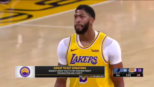 【NBA录像回放】灰熊vs湖人第3节 戴维斯三节拿到40分20板