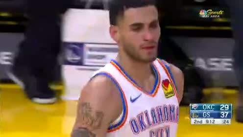 【NBA录像回放】 雷霆vs勇士第2节 保罗中圈起跳超远压哨三分