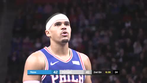 【NBA录像回放】76人vs活塞第2节 西蒙斯空接转体180度脑后上篮