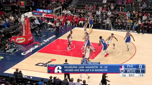 【NBA集锦】开场两分钟终于有运动战得分了！恩比德接球扔两分打破得分荒