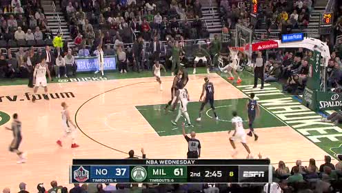 【NBA录像回放】鹈鹕vs雄鹿第2节 希尔内突外投连续砍分