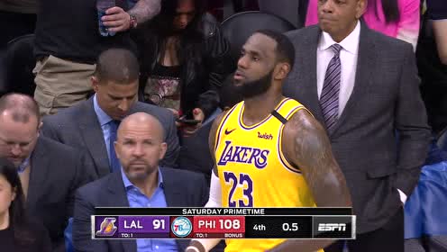 【NBA集锦】湖人91-108费城 詹姆斯总得分超科比湖人不敌76人