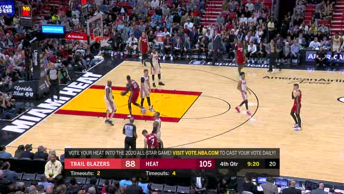 【NBA录像回放】开拓者vs热火第4节 利拉德超远距离三分空心入筐