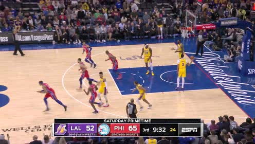 【NBA集锦】湖人退防之中自乱阵脚 哈里斯追身三分打停对手