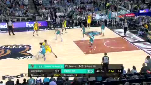 【NBA录像回放】勇士vs灰熊第4节 莫兰特平筐砸扣