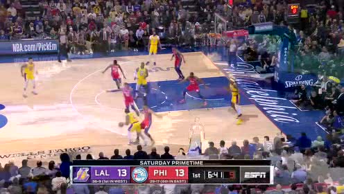 【NBA录像回放】湖人vs76人第1节 西蒙斯连续砍分