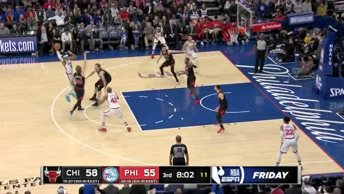 【NBA集锦】费城三节起势 西蒙斯与队友完美配合连续虐筐