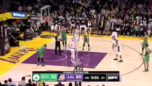 【NBA录像回放】凯尔特人vs湖人第4节 詹姆斯后仰跳投完成反超