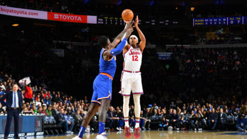 【NBA集锦】尼克斯106-115费城 双帝缺阵哈里斯34分命中关键三分