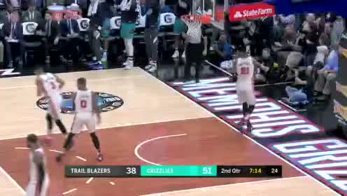 【NBA录像回放】开拓者vs灰熊第2节 麦科勒姆接球三分强势追分