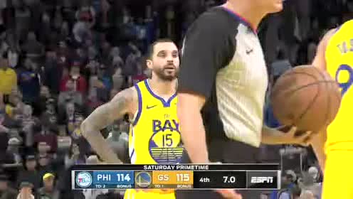 【NBA录像回放】76人vs勇士第4节 科尔克马兹绝平三分不慎踩线