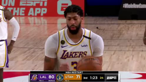 【NBA录像回放】湖人vs爵士第3节 穆迪埃追身滑翔打板压哨！