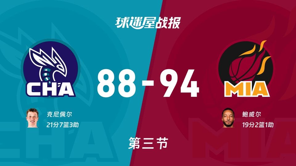 NBA常规赛：热火三节领先黄蜂6分，鲍威尔得到19分，克尼佩尔得到21分