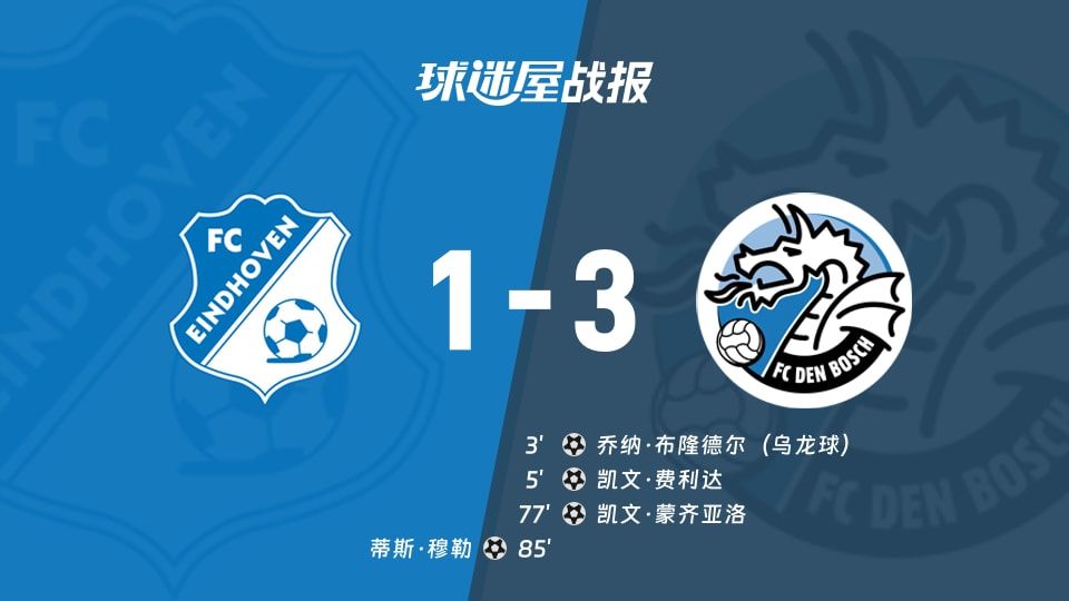 【荷乙】FC埃因霍温vs邓伯什比赛结果：FC埃因霍温(1-3)邓伯什比分战报(2025年11月08日)