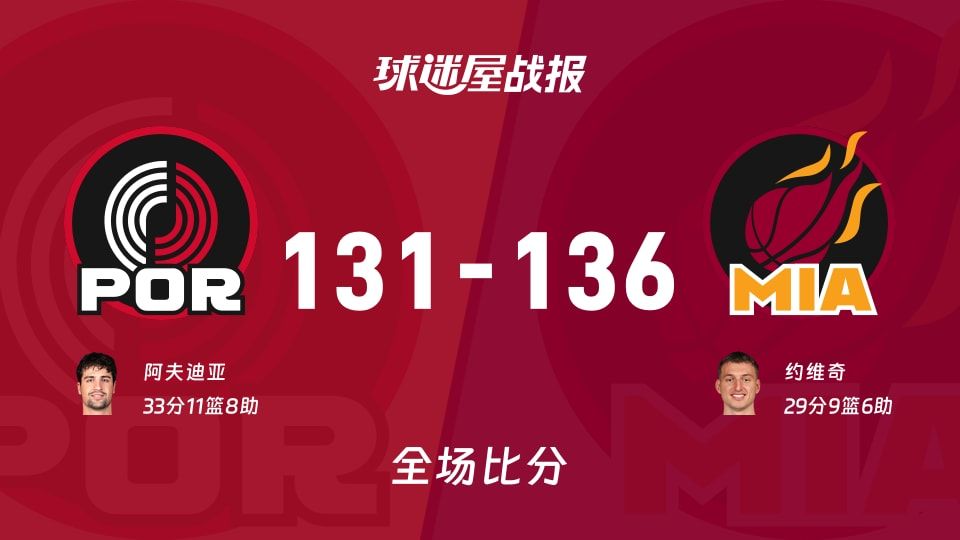 NBA常规赛：热火以136-131战胜开拓者，约维奇29+9+6