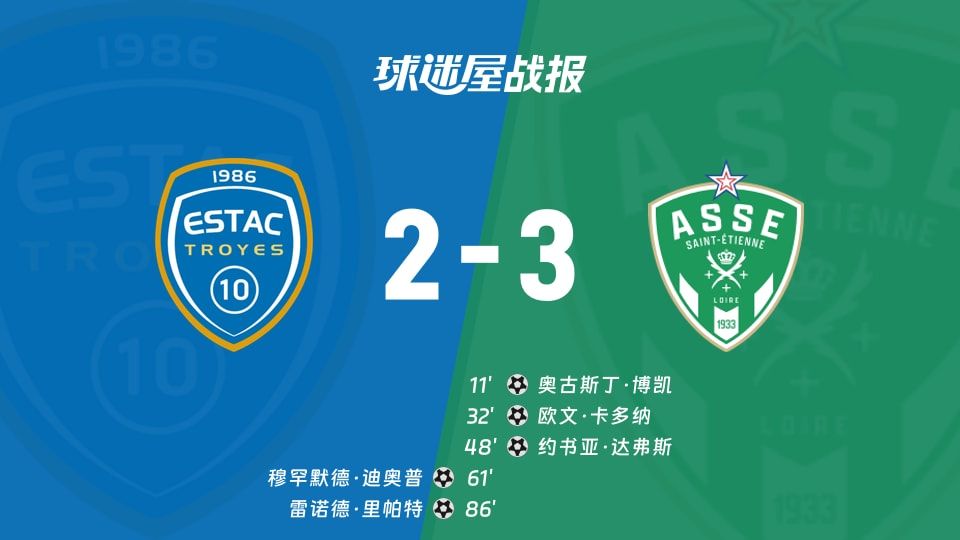 【法乙】特鲁瓦vs圣埃蒂安比赛结果:特鲁瓦(2-3)圣埃蒂安比分战报(2025年11月09日)
