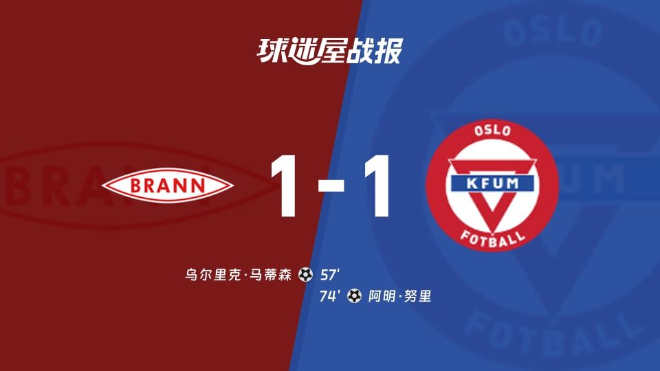【挪超】布兰vsKFUM奥斯陆比赛结果：布兰(1-1)KFUM奥斯陆比分战报(2025年11月10日)