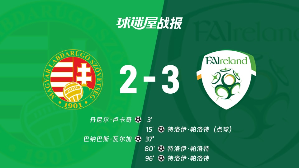 【世欧预】匈牙利vs爱尔兰比赛结果：匈牙利(2-3)爱尔兰比分战报(2025年11月16日)