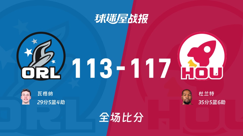 NBA魔术vs火箭战报：113-117，杜兰特35+5+6