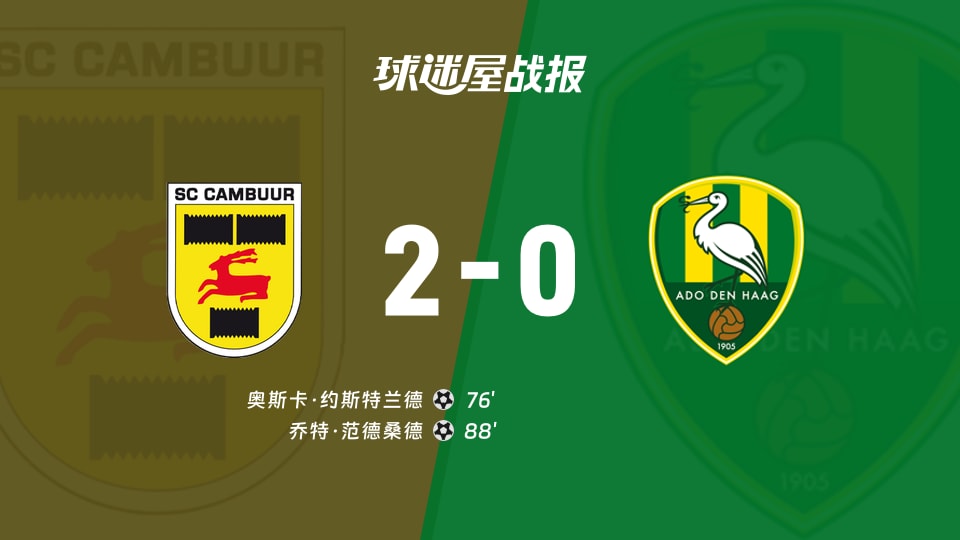 【荷乙】坎布尔vs海牙比赛结果：坎布尔(2-0)海牙比分战报(2025年11月22日)