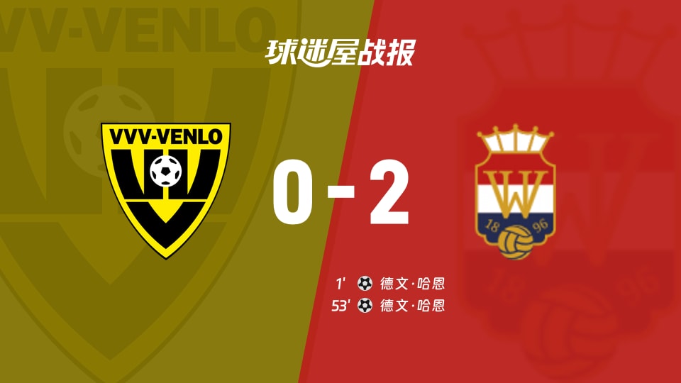 【荷乙】芬洛vs威廉二世比赛结果：芬洛(0-2)威廉二世比分战报(2025年11月22日)