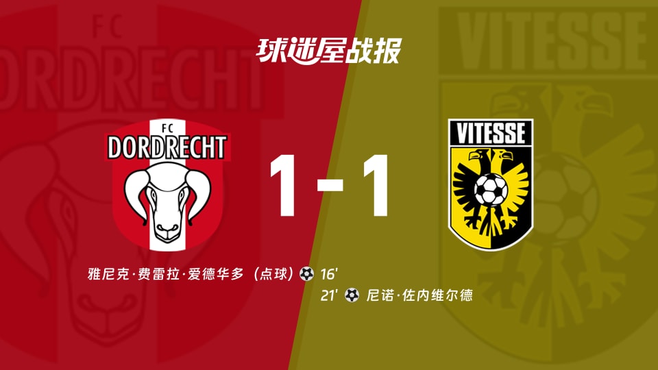 【荷乙】多德勒支vs维特斯比赛结果：多德勒支(1-1)维特斯比分战报(2025年11月22日)