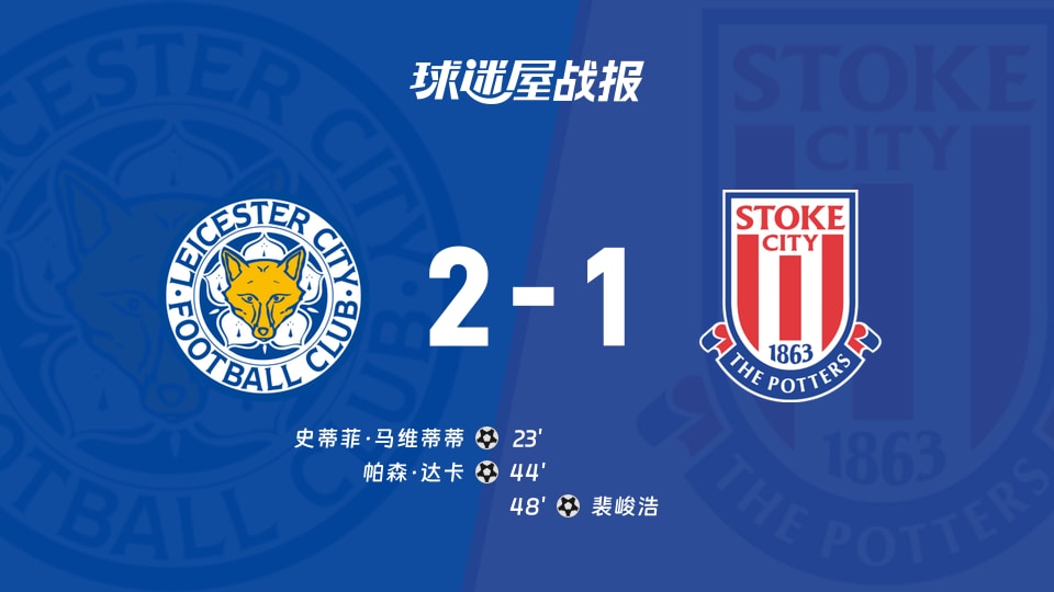 【英冠】莱斯特城vs斯托克城比赛结果:莱斯特城(2-1)斯托克城比分战报(2025年11月22日)