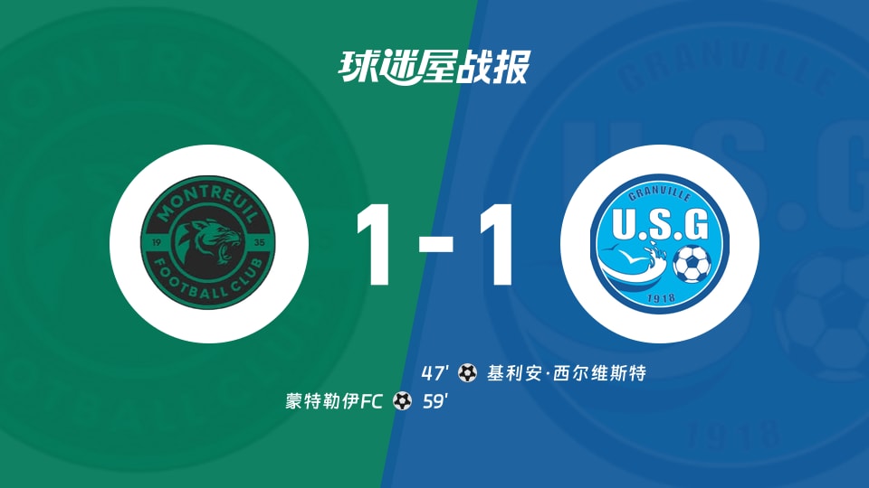 【法国杯】蒙特勒伊FCvs葛伦维尔比赛结果：蒙特勒伊FC(1-1)葛伦维尔比分战报(2025年11月30日)